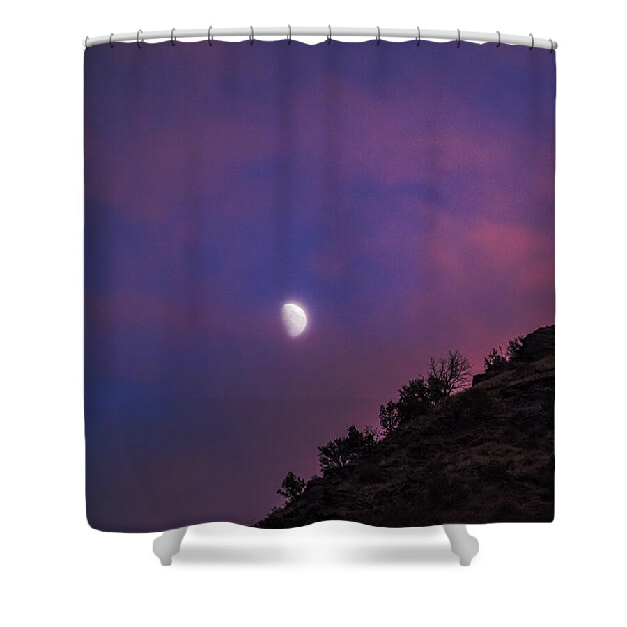Moonlit Evening Over Silhouetted Hills Shower Curtain