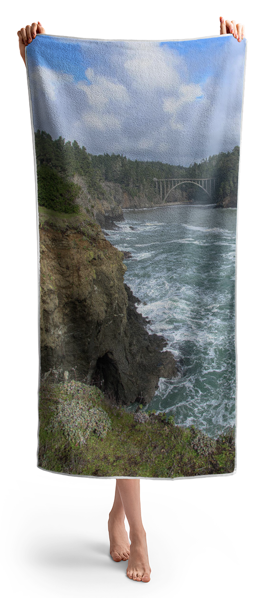 Coastal Bridge Over Rushing Waters Beach Towel