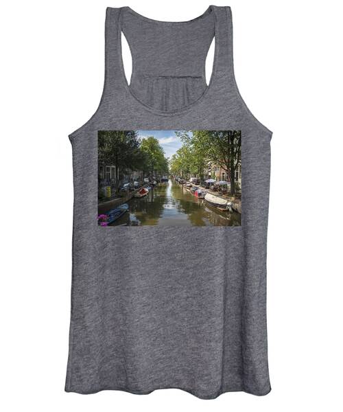 Serene Amsterdam Canal With Boats And Trees Women's Tank Top